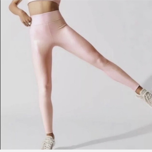 Carbon38  NWOT high rise shine full length leggings iridescent champagne pink - Picture 1 of 9